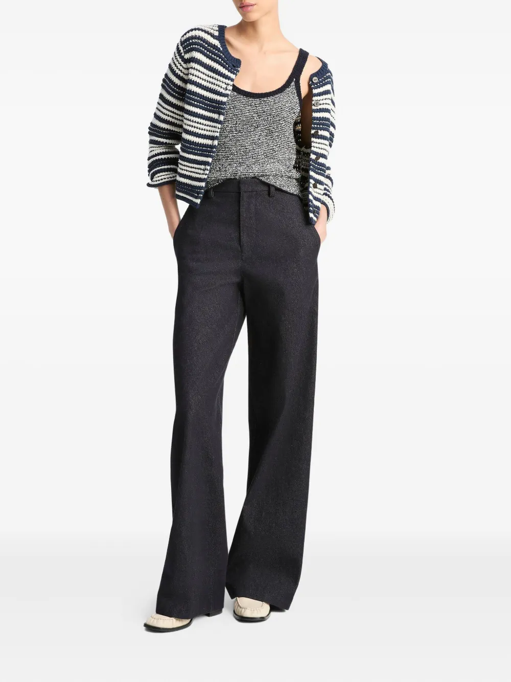 Vince Striped Textured Cardigan In Multi