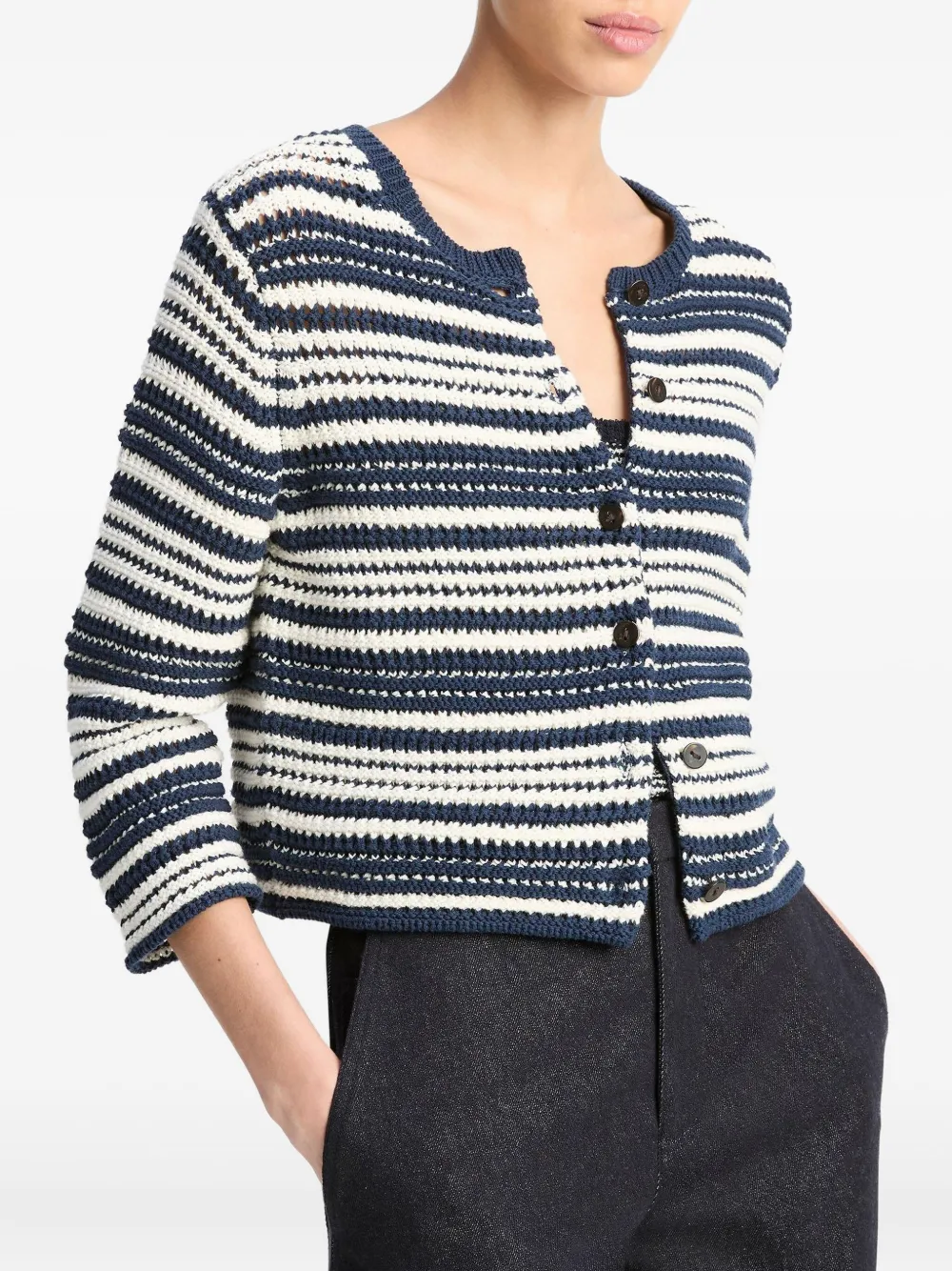Vince Striped Textured Cardigan In Multi