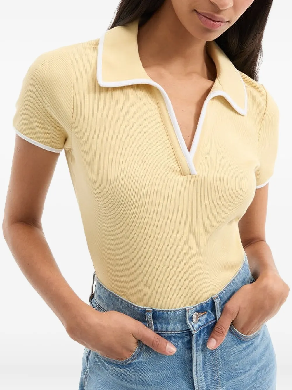 Veronica Beard Kearney Contrast Trim Rib Polo In Brown