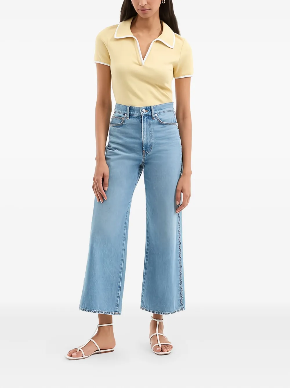 Veronica Beard contrast-piping ribbed top - Geel