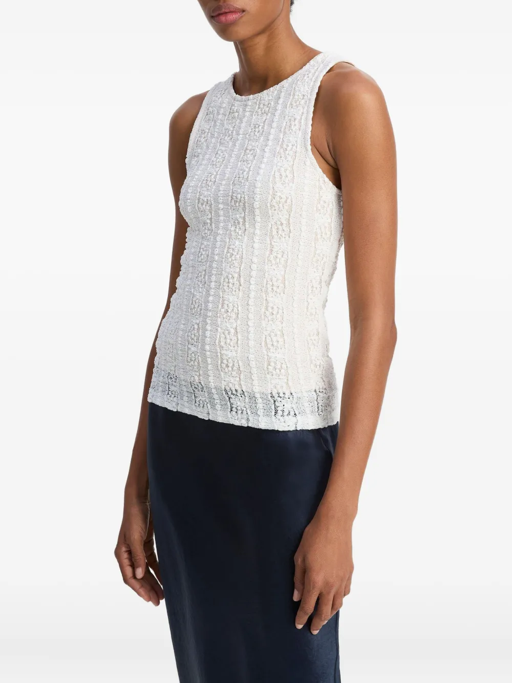 Vince Gebreide top met textuur en hoge hals Wit