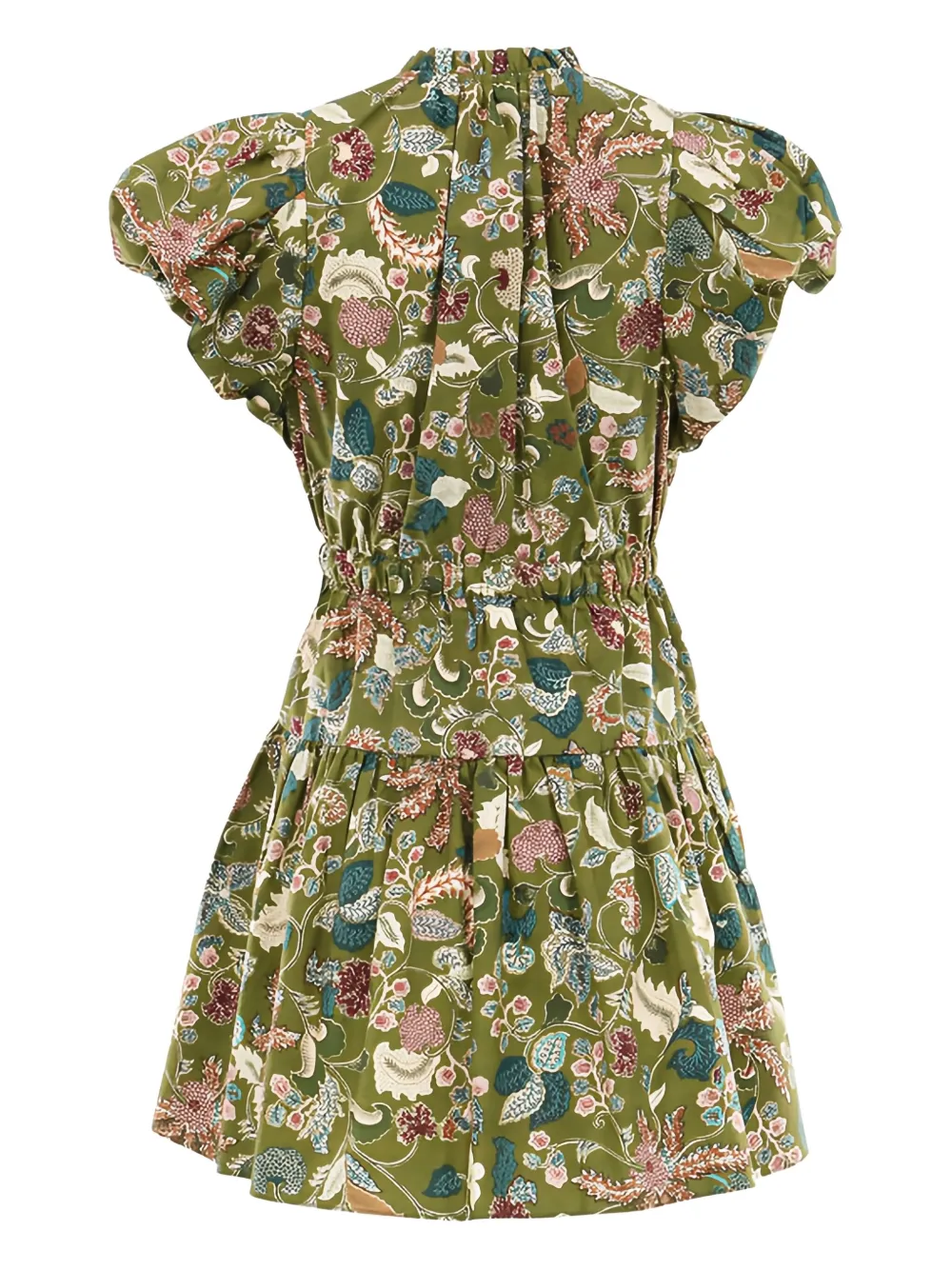 Ulla Johnson Izel Puff-sleeve Floral Mini Dress In Green