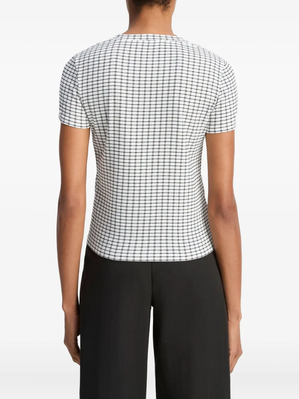 Vince T-shirt met gingham-ruit en korte mouwen Zwart