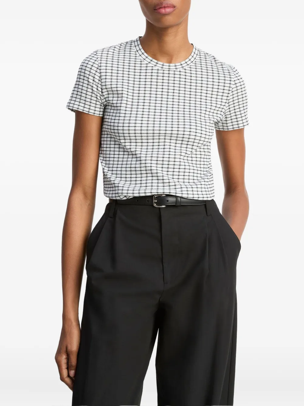 Vince gingham-check short-sleeve T-shirt | Black | Image 1