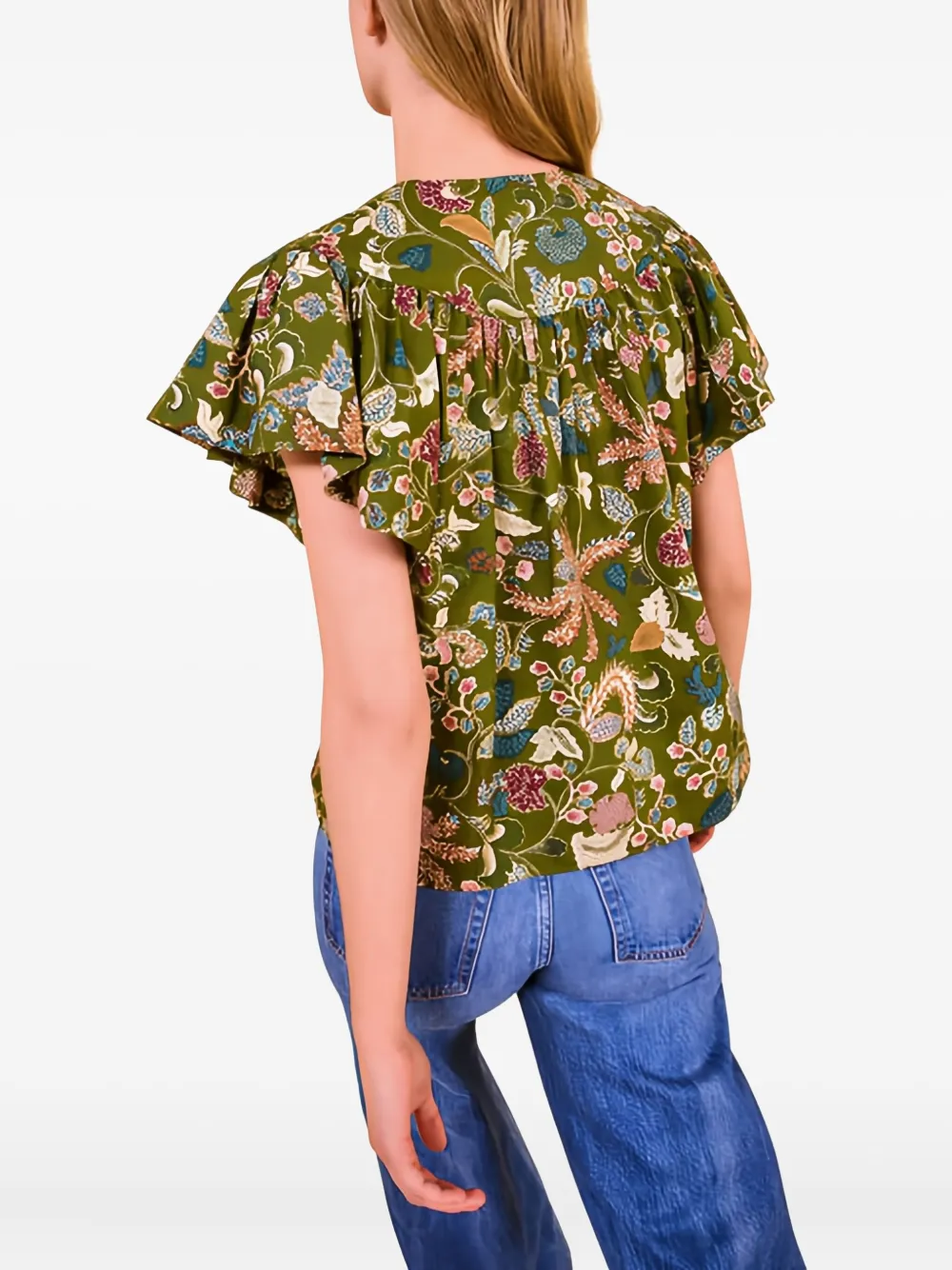 Ulla Johnson Perline Flutter-sleeve Floral Blouse In Multi
