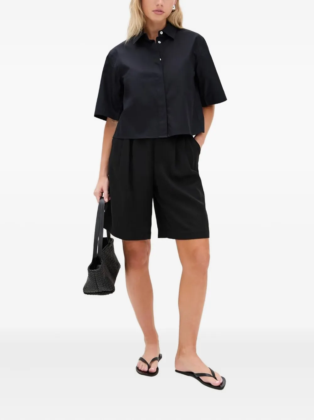 Vince Blouse met kraag en korte mouwen - Blauw