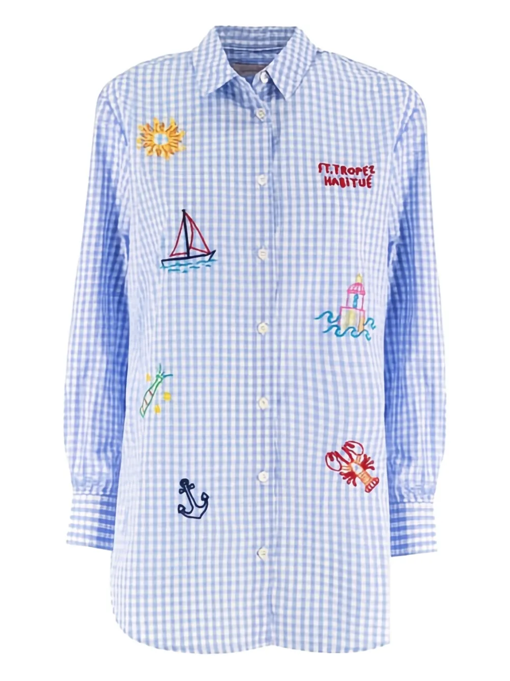 Mc2 Saint Barth Kids' Gingham Embroidered Shirt In Blue