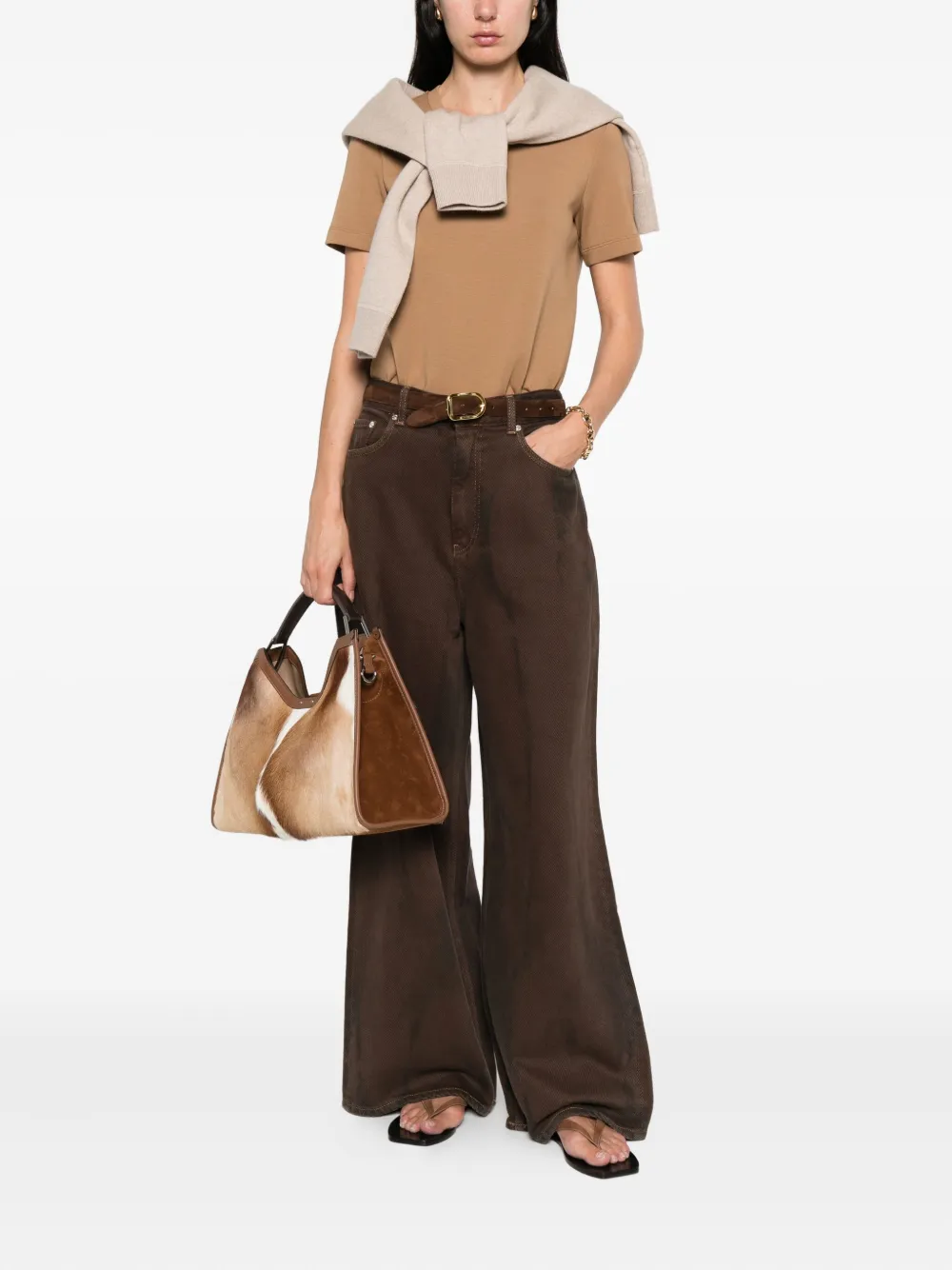 'S Max Mara Top met ronde hals en korte mouwen Bruin