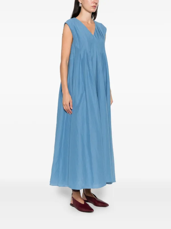 Max Mara Pleated V-neck Dress - Blue Max Mara Pleated V-neck Dress - Blue