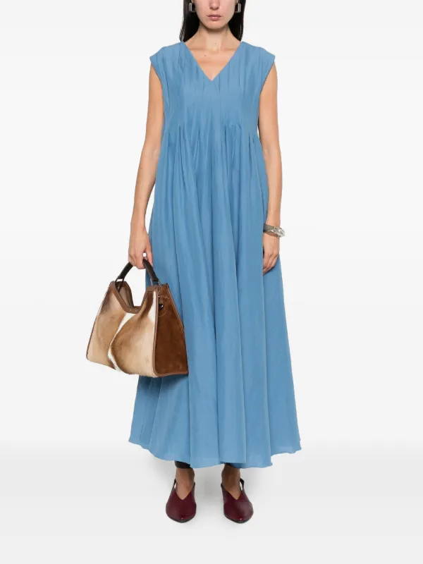 S Max Mara Pleated V-neck Dress | Blue | FARFETCH