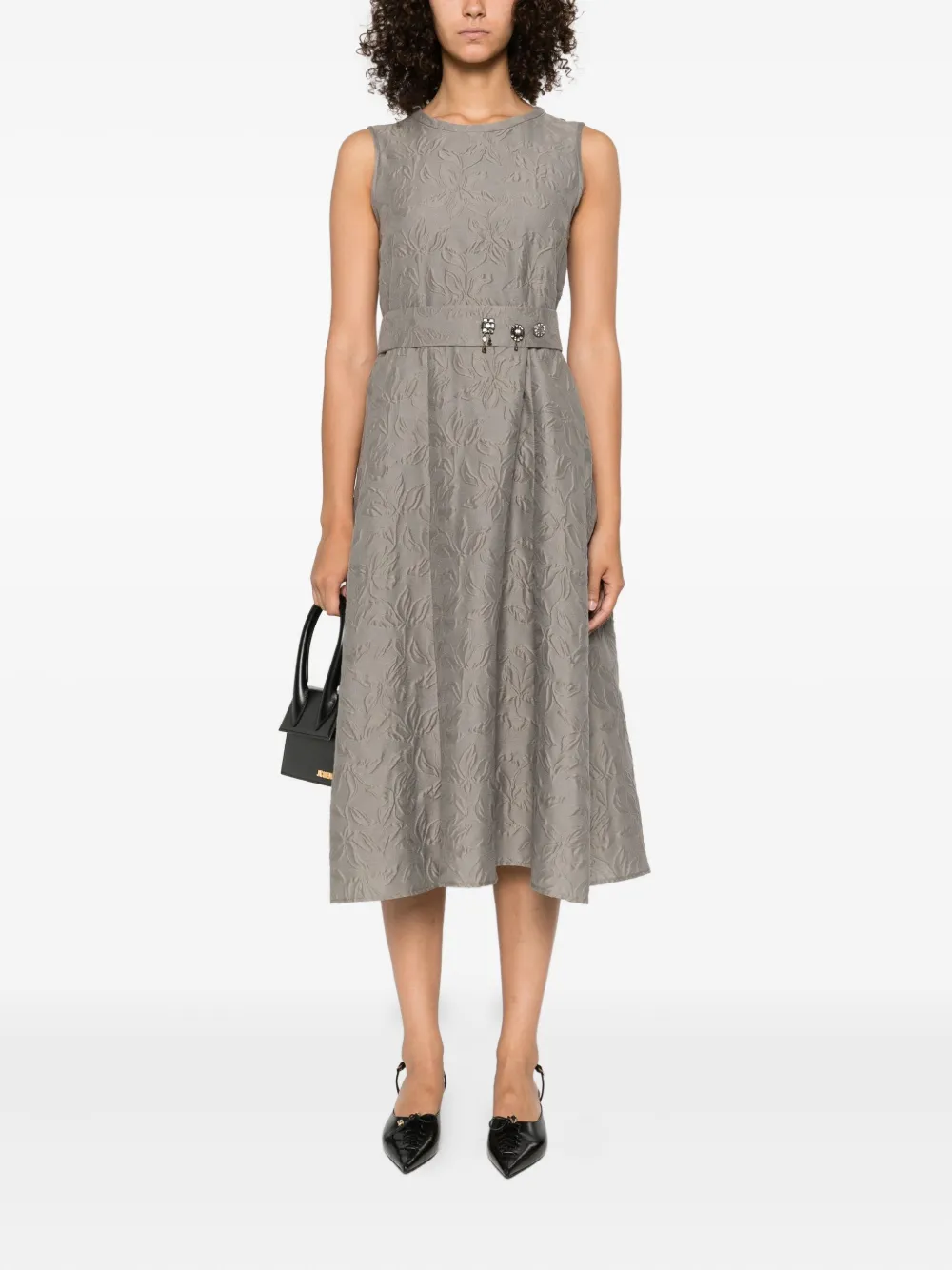 Max Mara Timeless midi-jurk verfraaid met bloemen en ceintuur Grijs