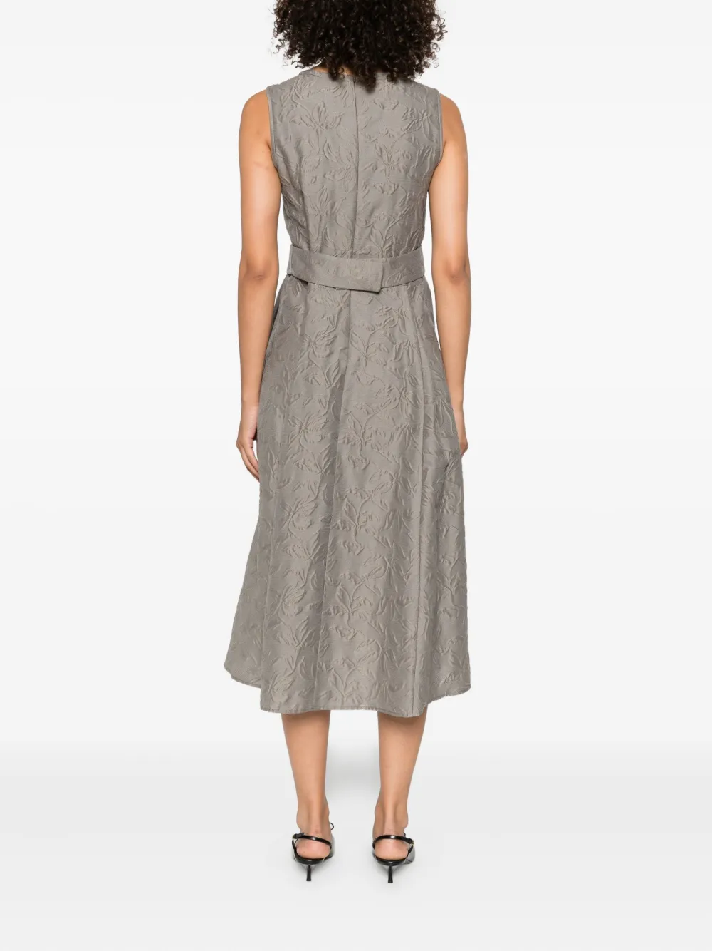 Max Mara Timeless midi-jurk verfraaid met bloemen en ceintuur Grijs