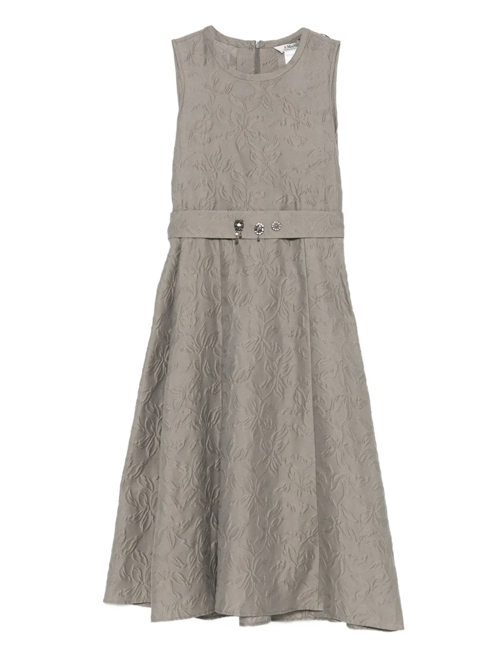 Max Mara Timeless floral-embellished belted midi dress Grijs
