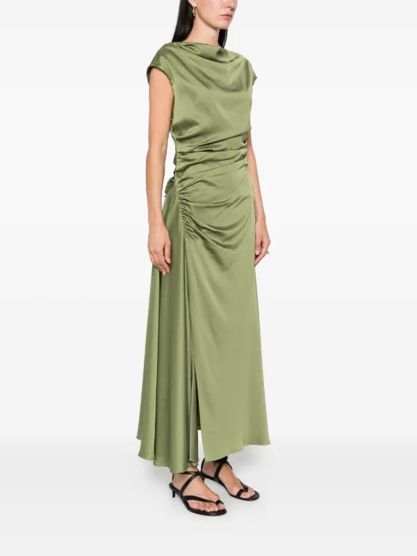 cowl neck midi dress green Yumi Green Satin Cowl Neck Midi Slip Dress – Envy Boutique main image 0