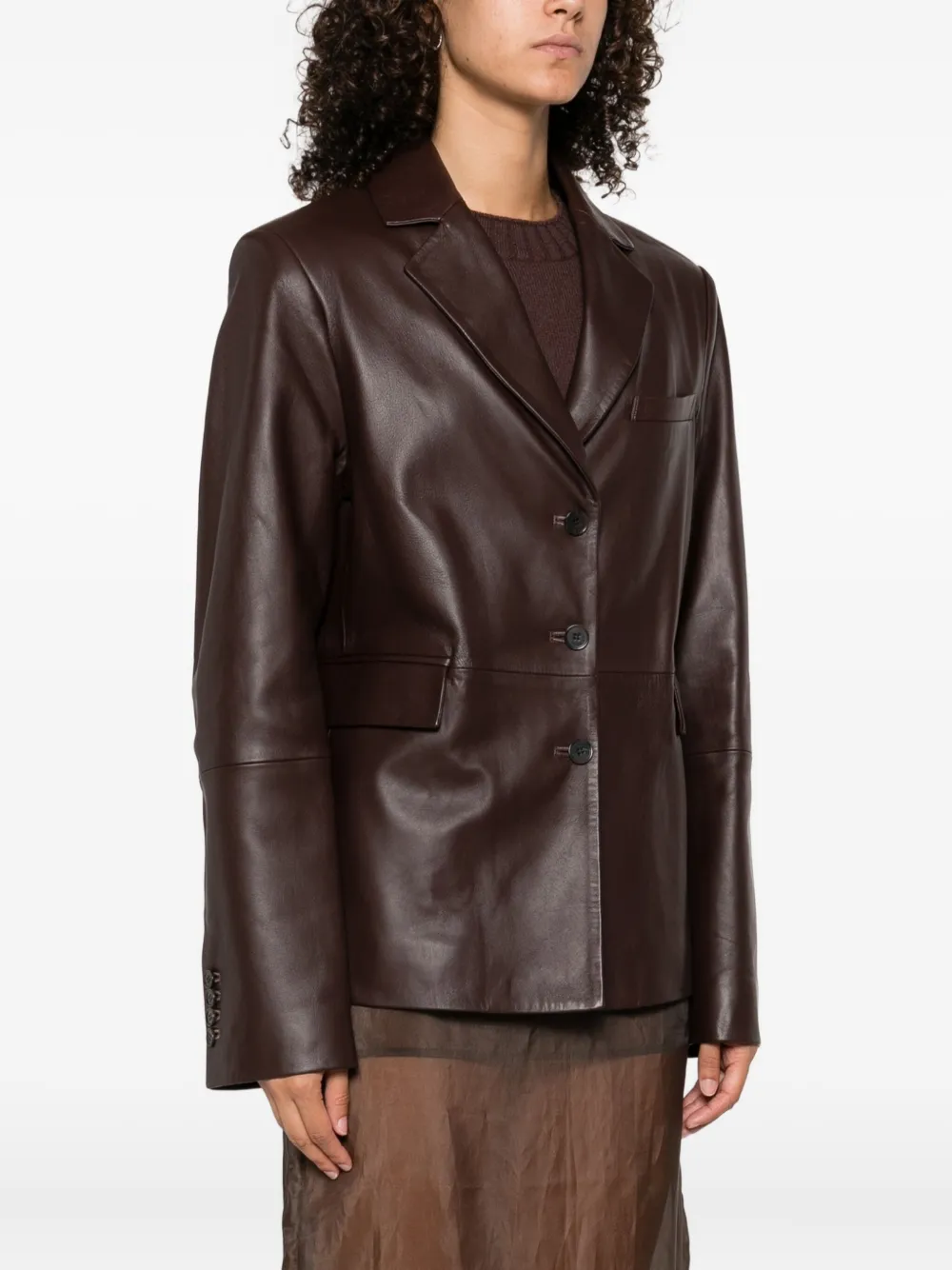 LouLou de Saison Aldo three-button leather jacket Bruin