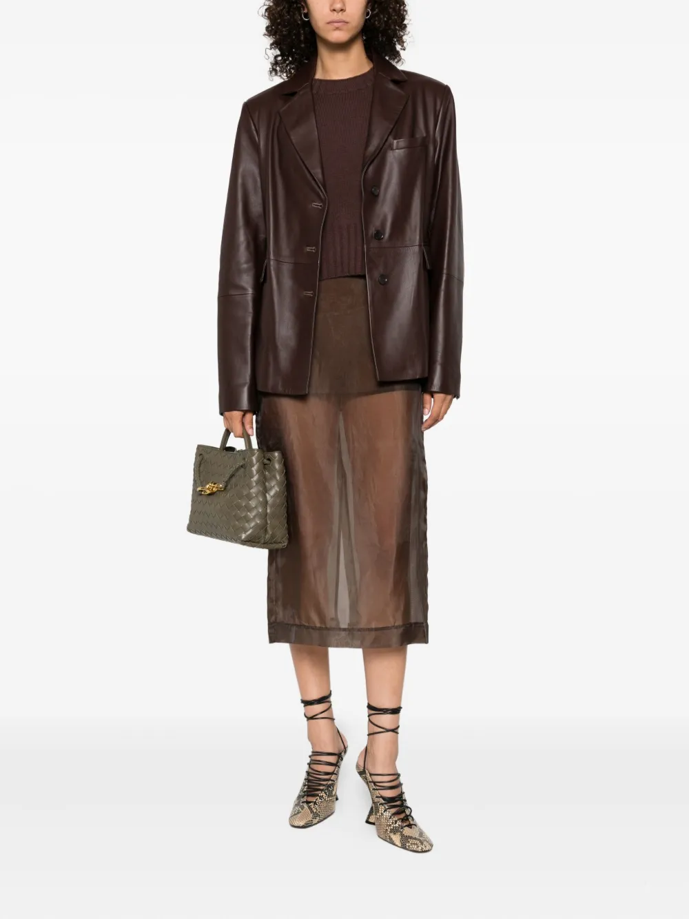 LouLou de Saison Aldo three-button leather jacket Bruin