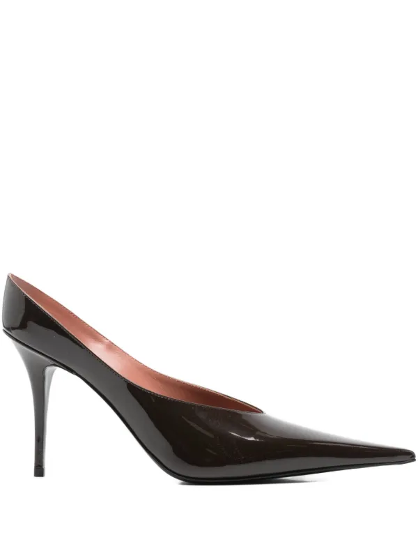 Amina Muaddi 90mm Anok Mules in Brown