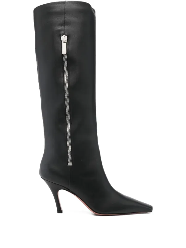 Amina Muaddi Mona Side-zip Square-toe Boots in Black