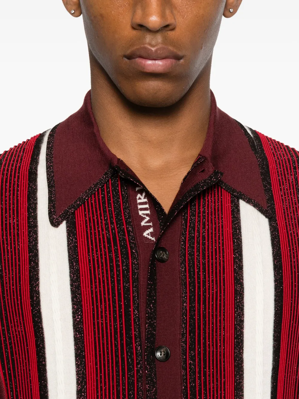 Amiri Striped Shirt With Embellishments And Short Sleeves In Red