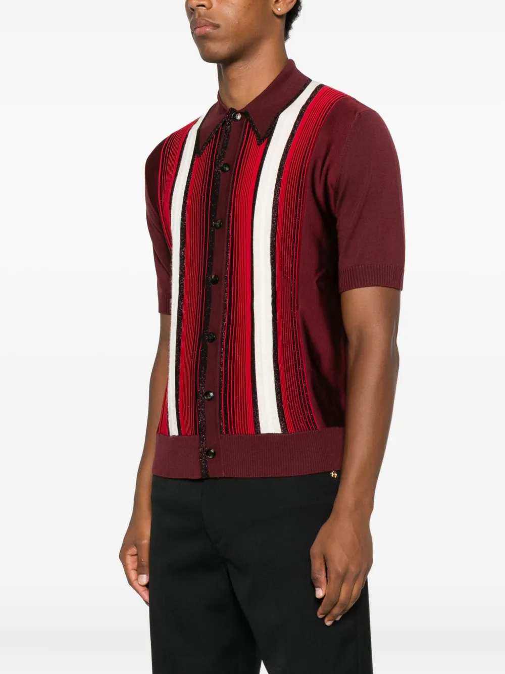 Amiri Striped Shirt With Embellishments And Short Sleeves In Red