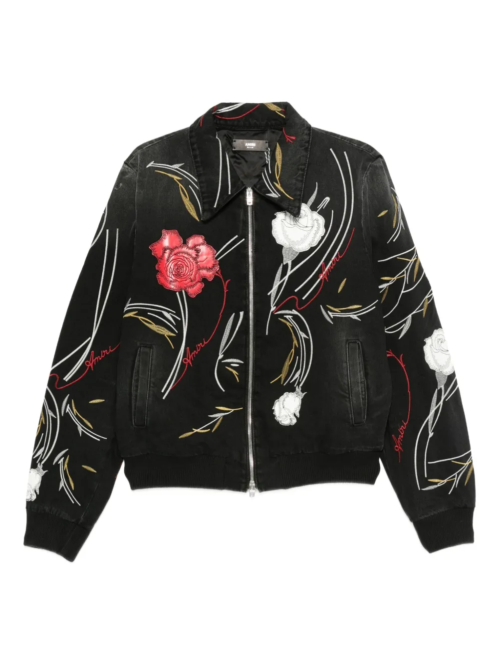 AMIRI floral-embroidered denim jacket | Black | Image 1