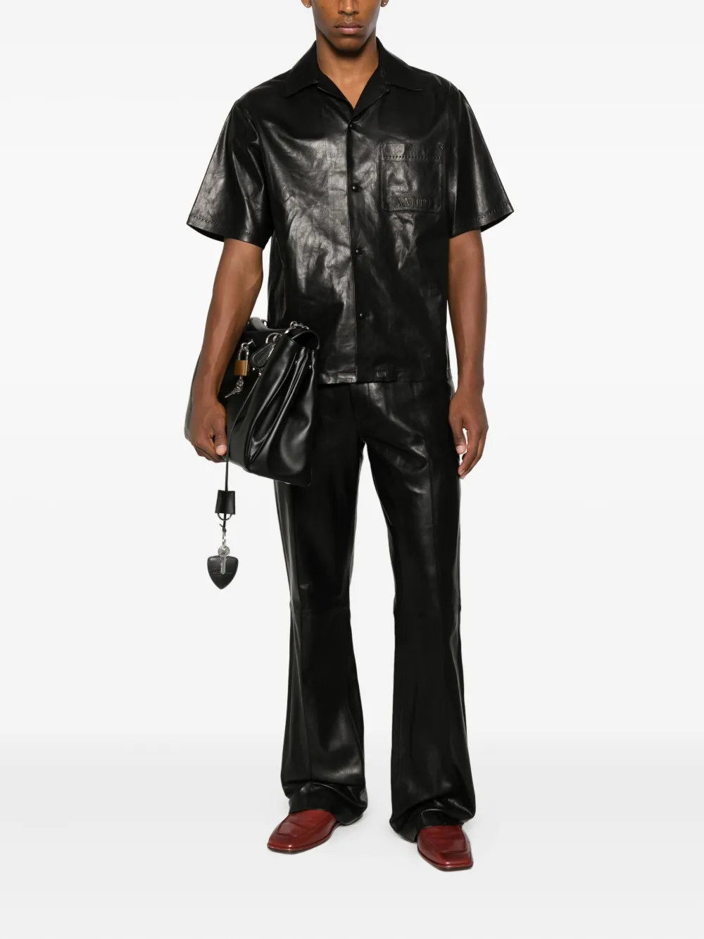 AMIRI leather camp-collar shirt - Zwart