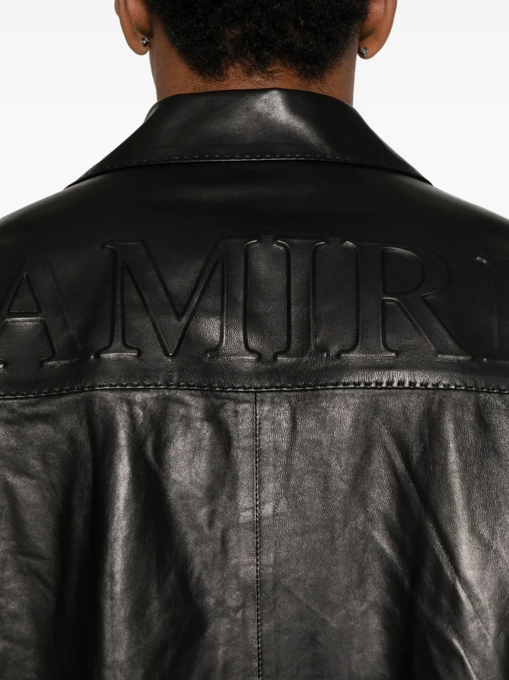 Amiri Short Sleeve Leather Jacket With Chest Pocket In Black