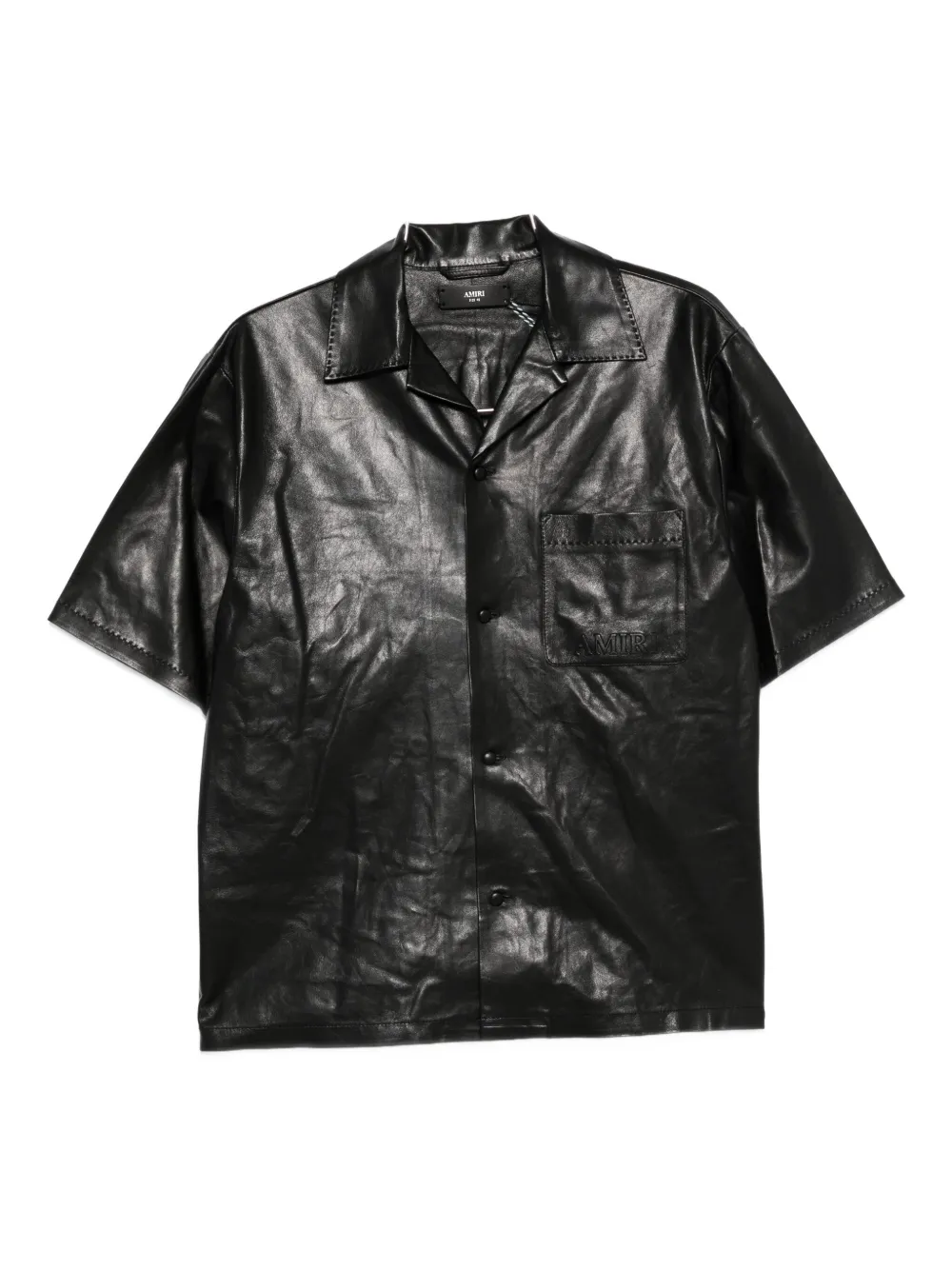 Amiri Short Sleeve Leather Jacket With Chest Pocket In Black