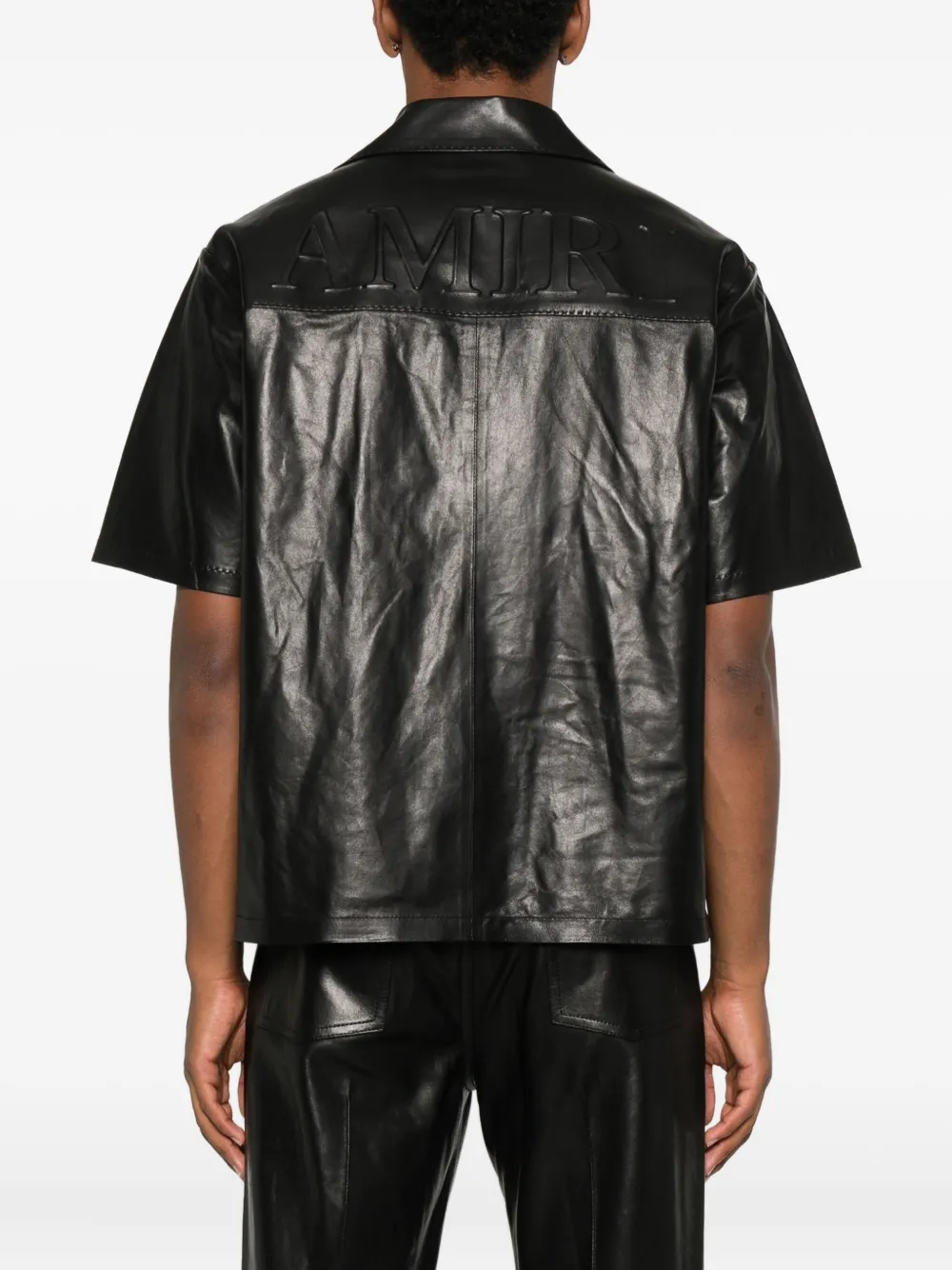 Amiri Short Sleeve Leather Jacket With Chest Pocket In Black