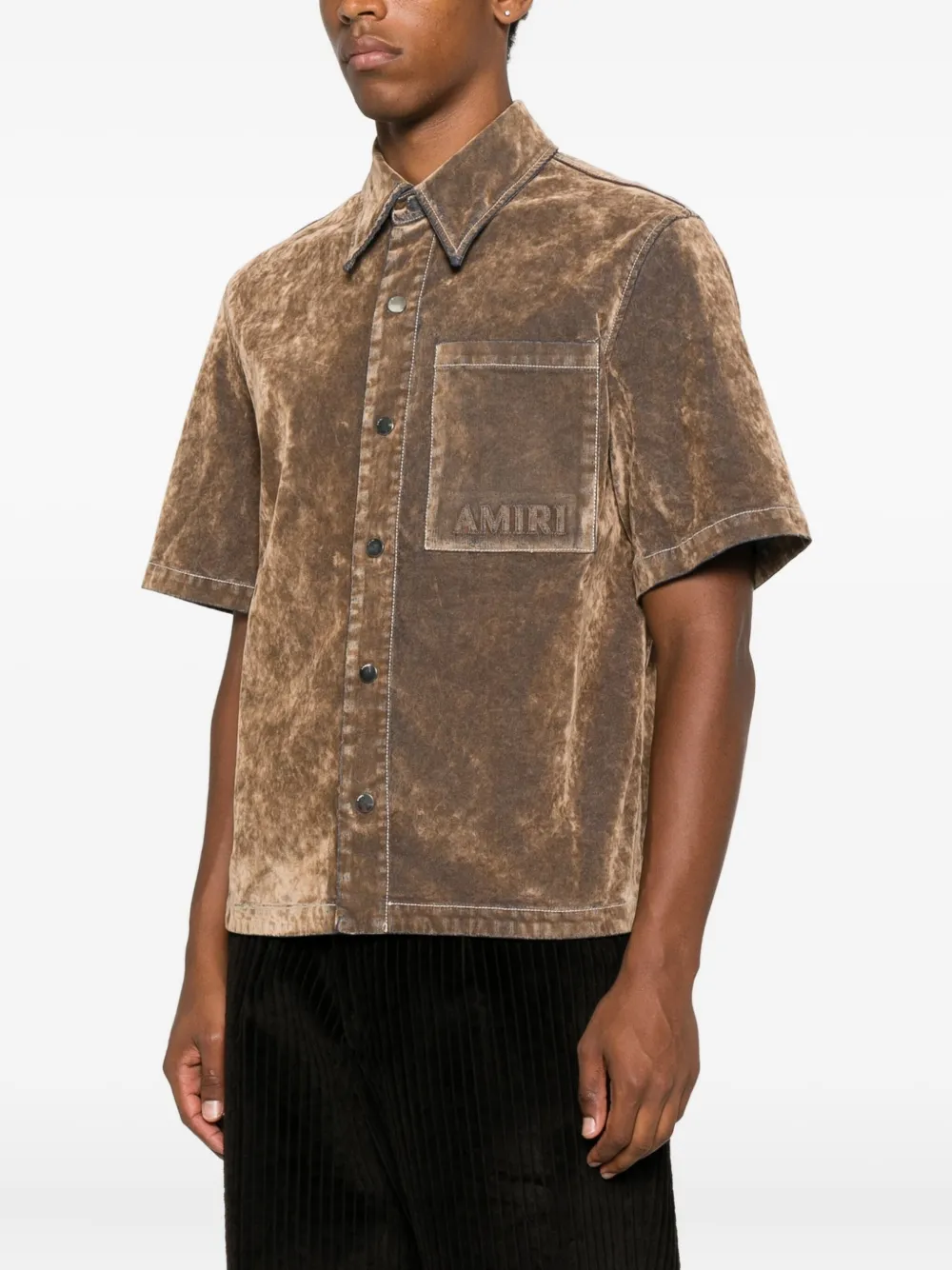 AMIRI Fluwelen overhemd met opgestikte zak Beige