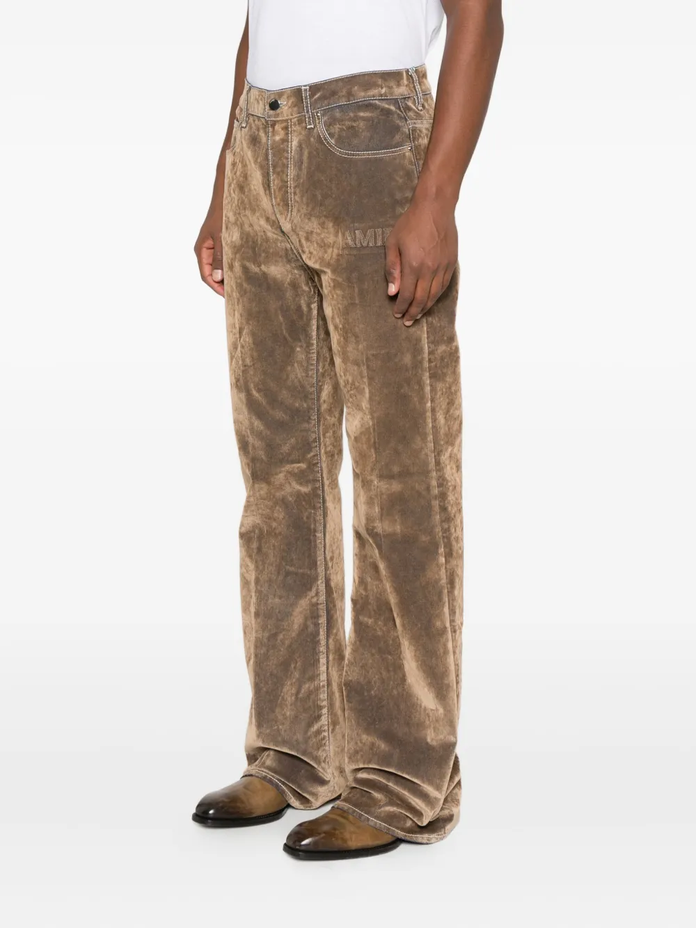 Amiri Embroidered Flare Jeans In Neutral