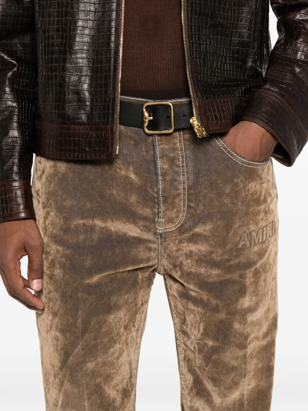 Amiri Embroidered Flare Jeans In Neutral