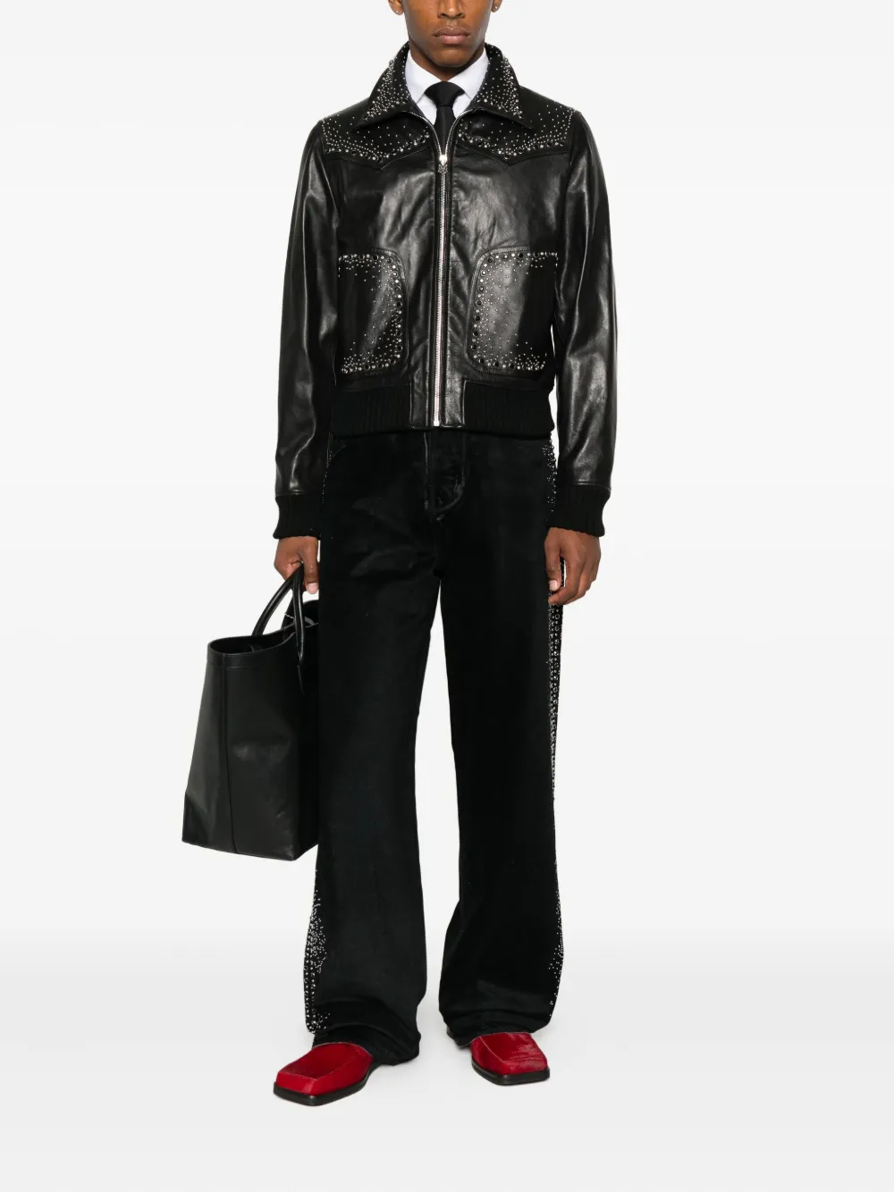 AMIRI crystal-embellished leather jacket | Leather Jackets | Image 2