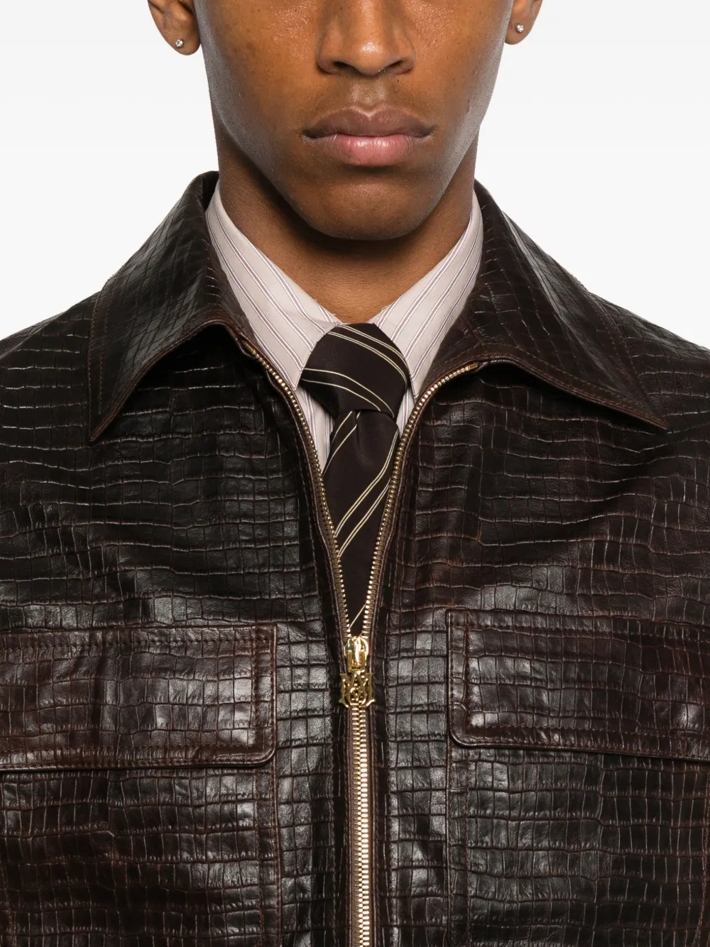 AMIRI Leren jack met rits en reliëf Bruin