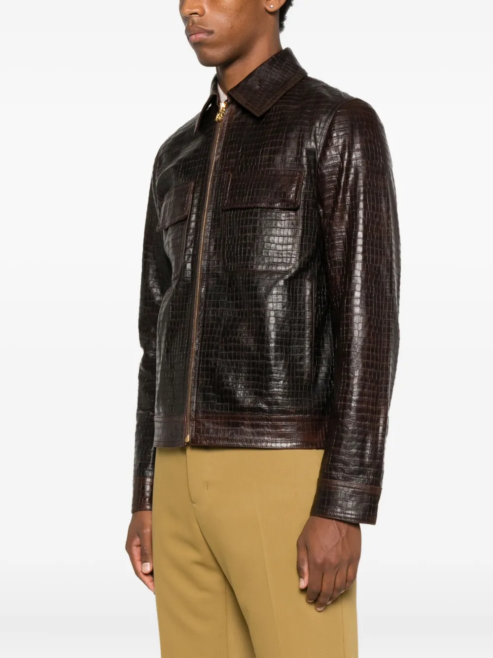 AMIRI Leren jack met rits en reliëf Bruin