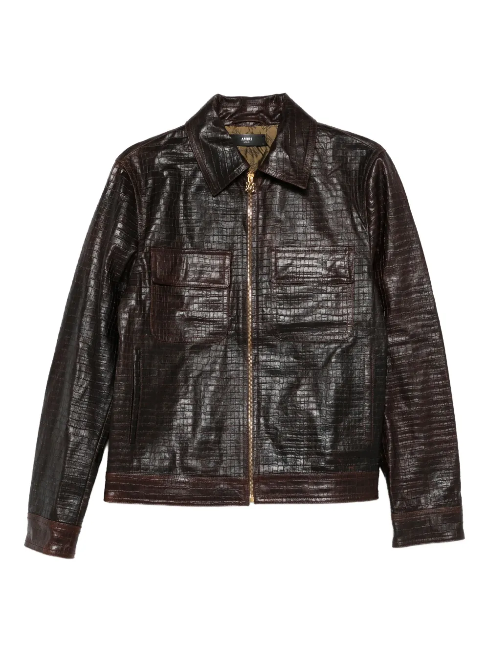 AMIRI embossed-leather zip-front jacket | Brown | Image 1