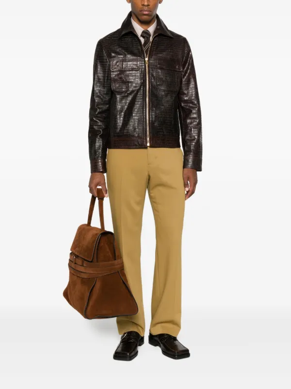 AMIRI embossed-leather zip-front Jacket | Brown | FARFETCH