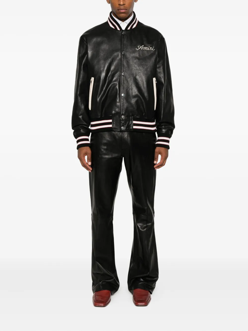 Amiri Leather Jacket With Elasticized Collar And Cuffs In Black