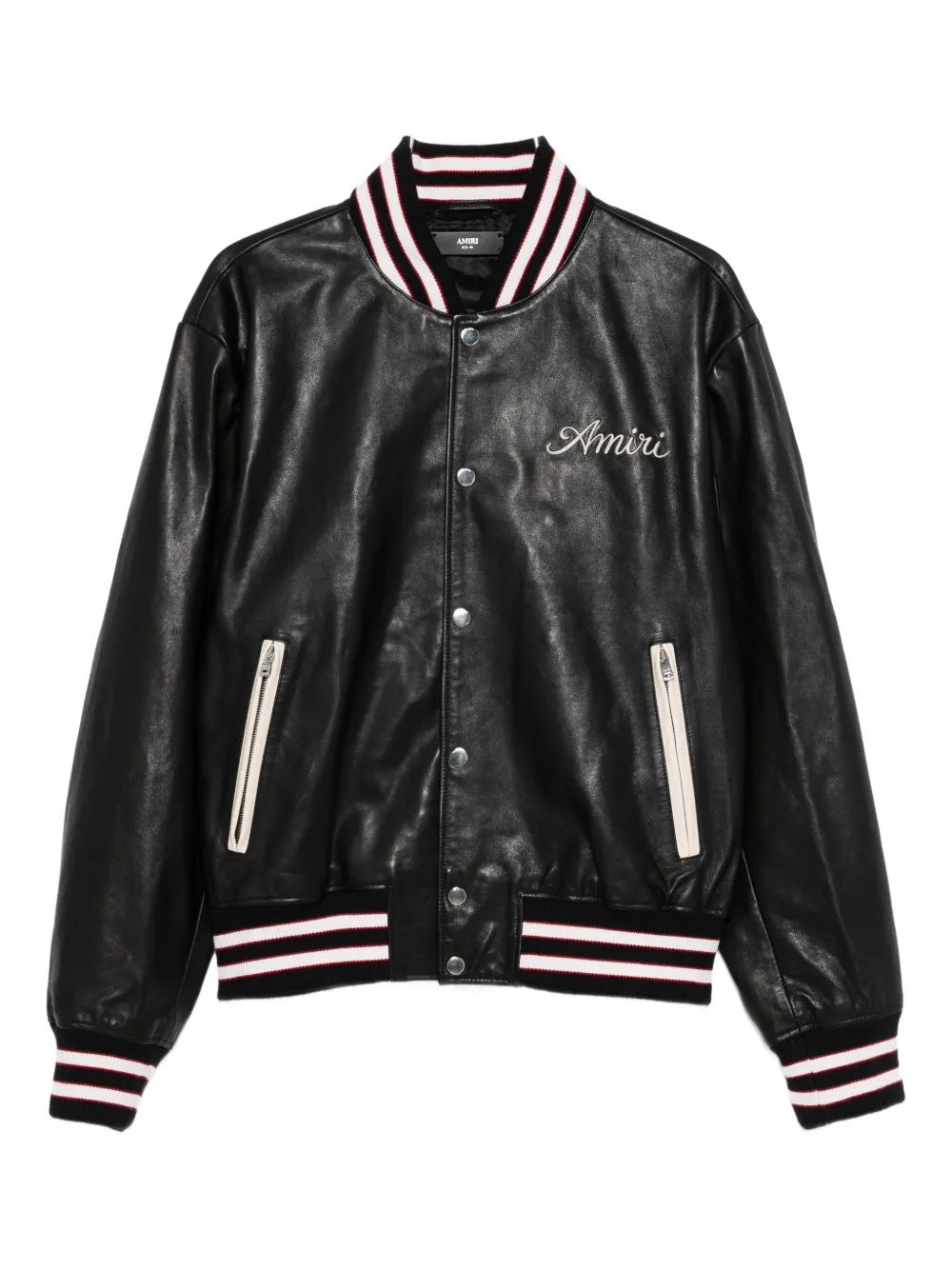 Amiri Leather Jacket With Elasticized Collar And Cuffs In Black
