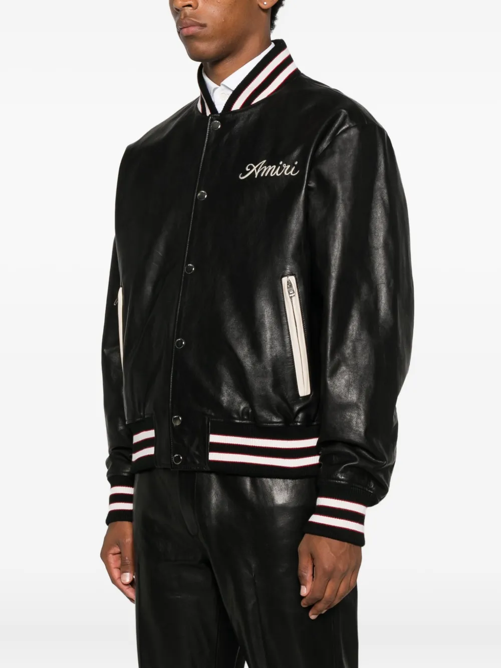 Amiri Leather Jacket With Elasticized Collar And Cuffs In Black