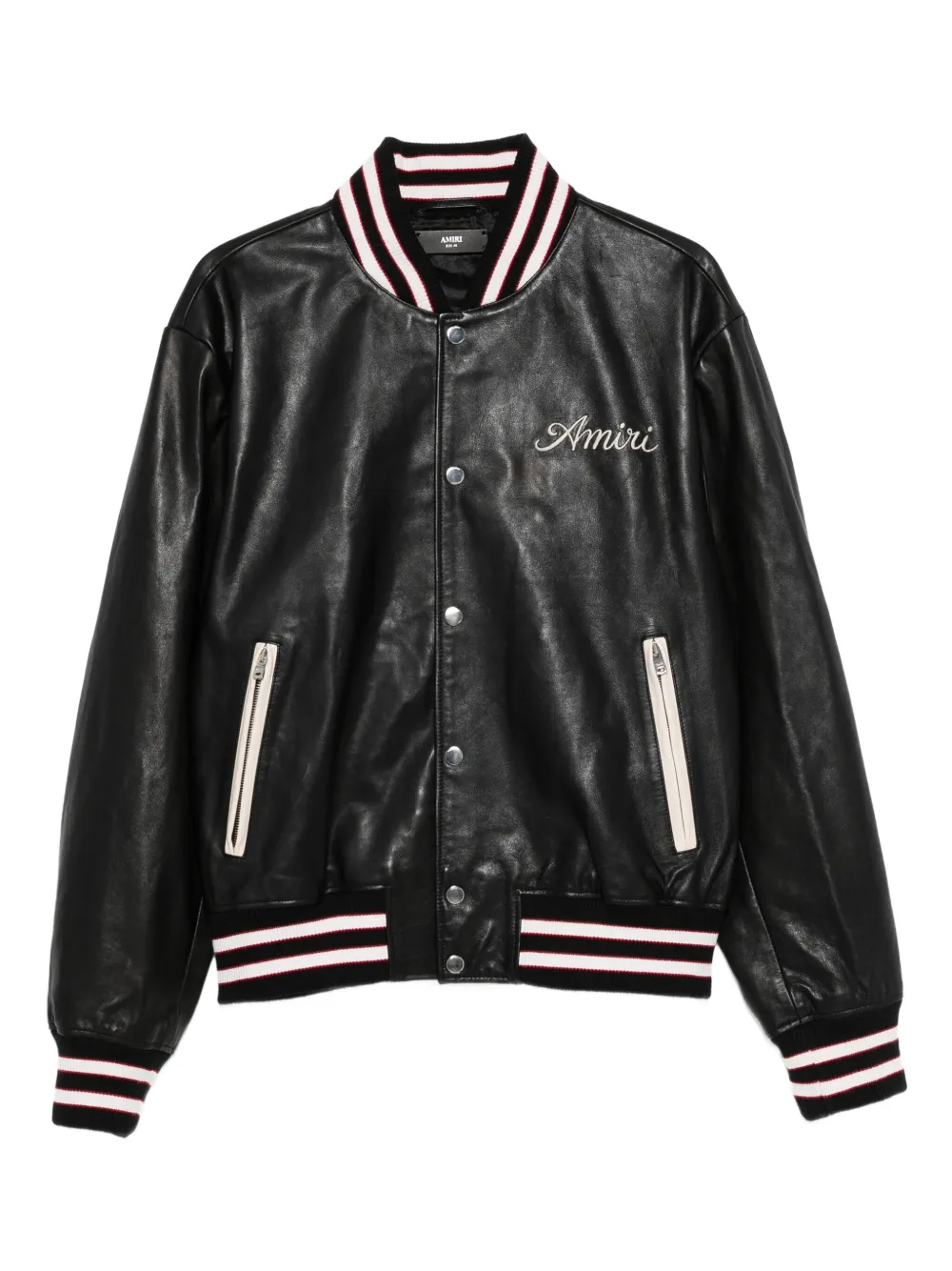 AMIRI embroidered leather varsity jacket | Black | Image 1