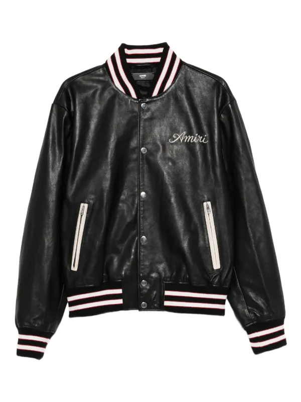 Amiri　アミリ　Varsity　フーディ　スタジャン　レザー　パーカー　黒 AMIRI logo-patch Varsity Jacket | Black | FARFETCH