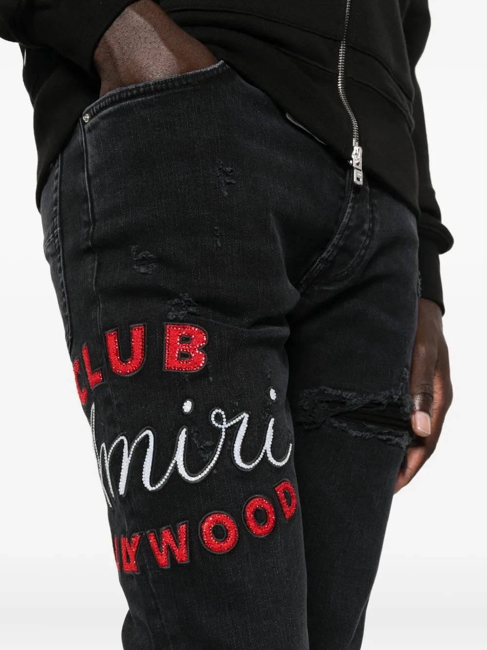 Amiri Casual Trousers With Five Pockets And Embroidery In Black