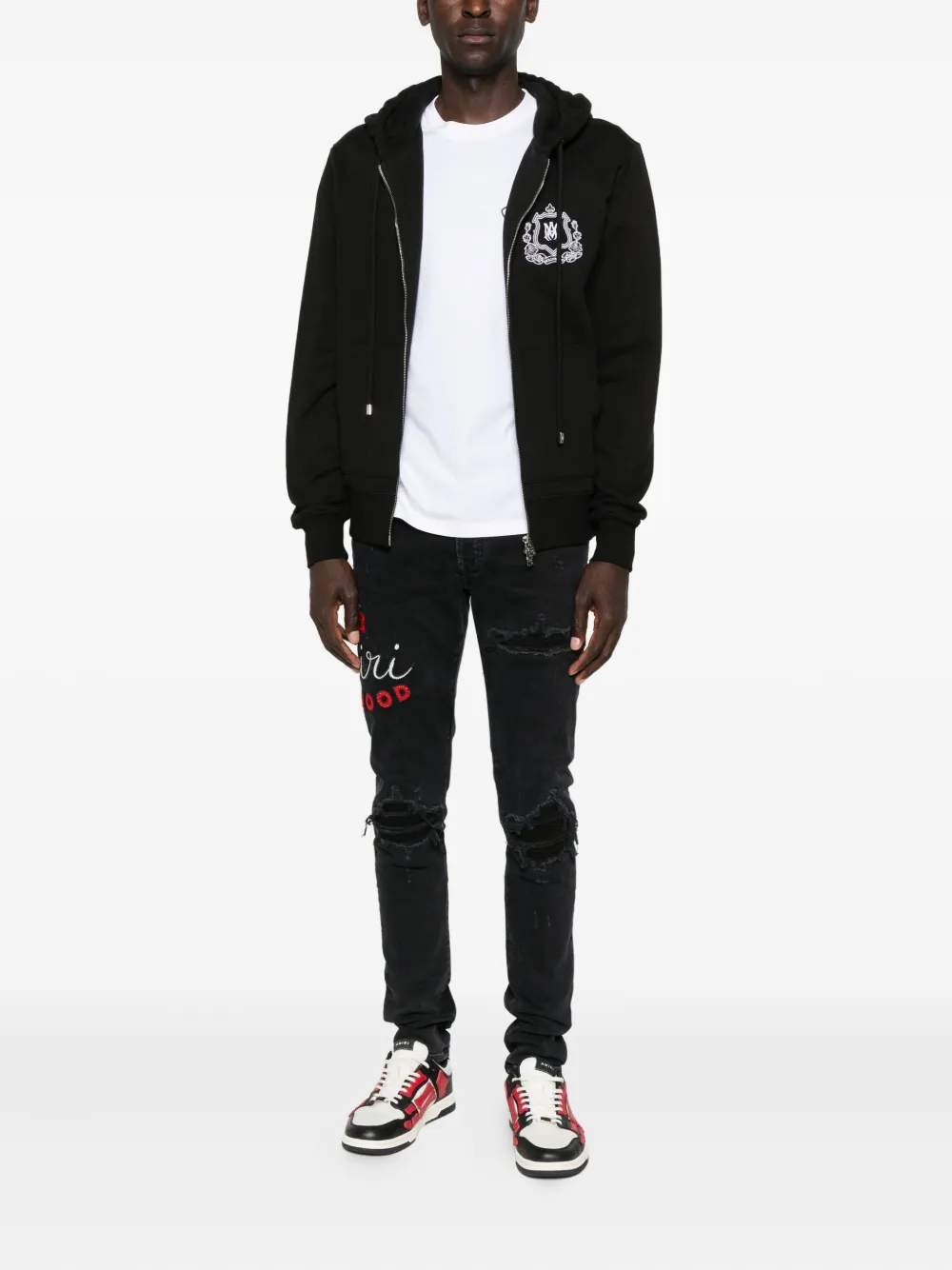 AMIRI embroidered distressed jeans - Zwart