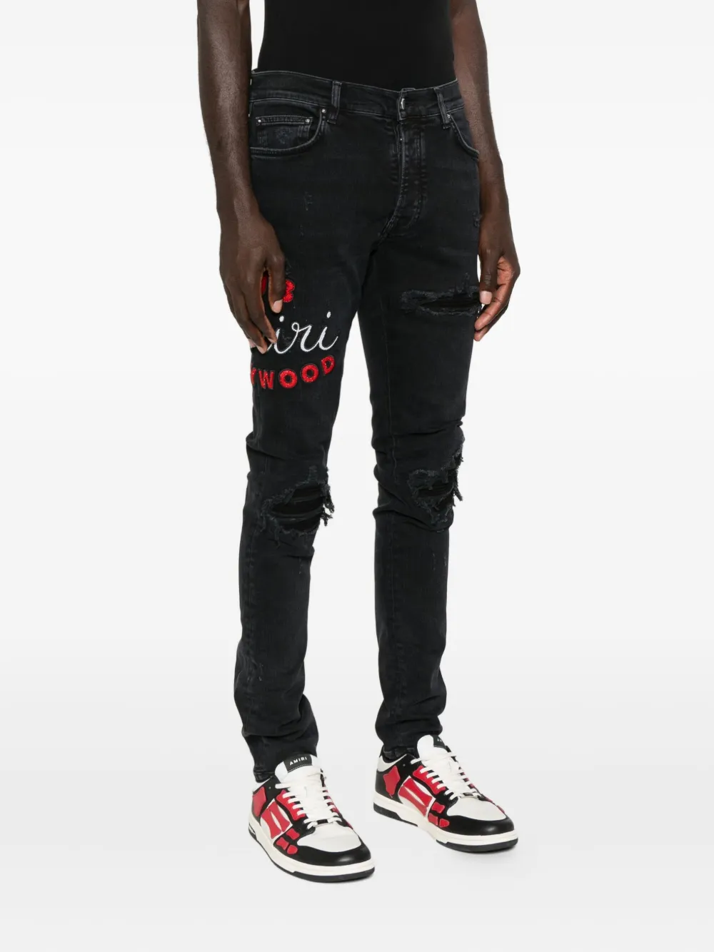 Amiri Casual Trousers With Five Pockets And Embroidery In Black
