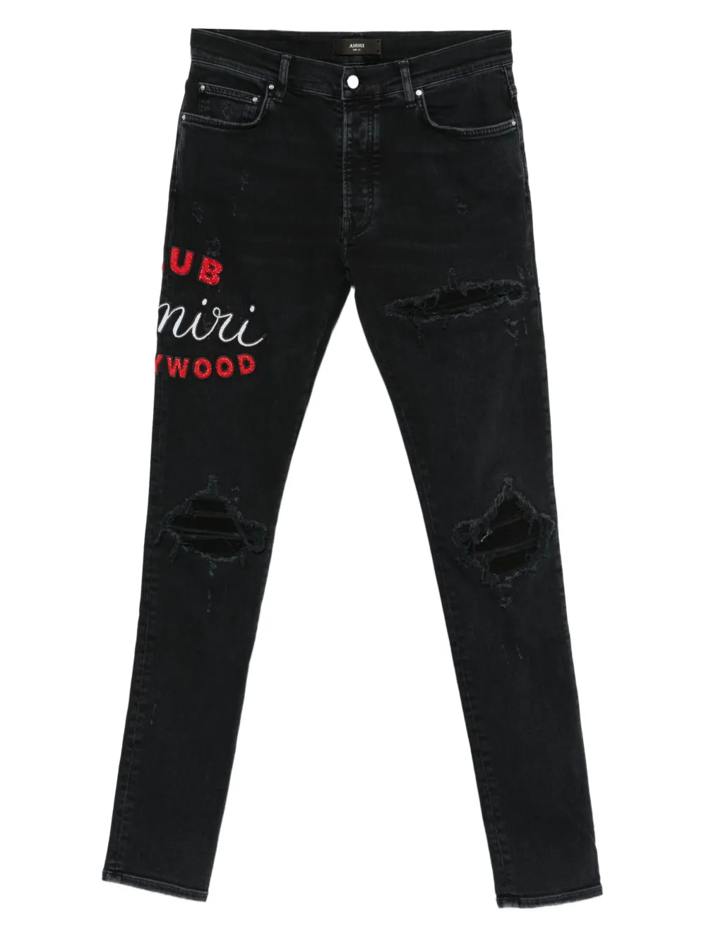 AMIRI embroidered distressed jeans | Black | Image 1
