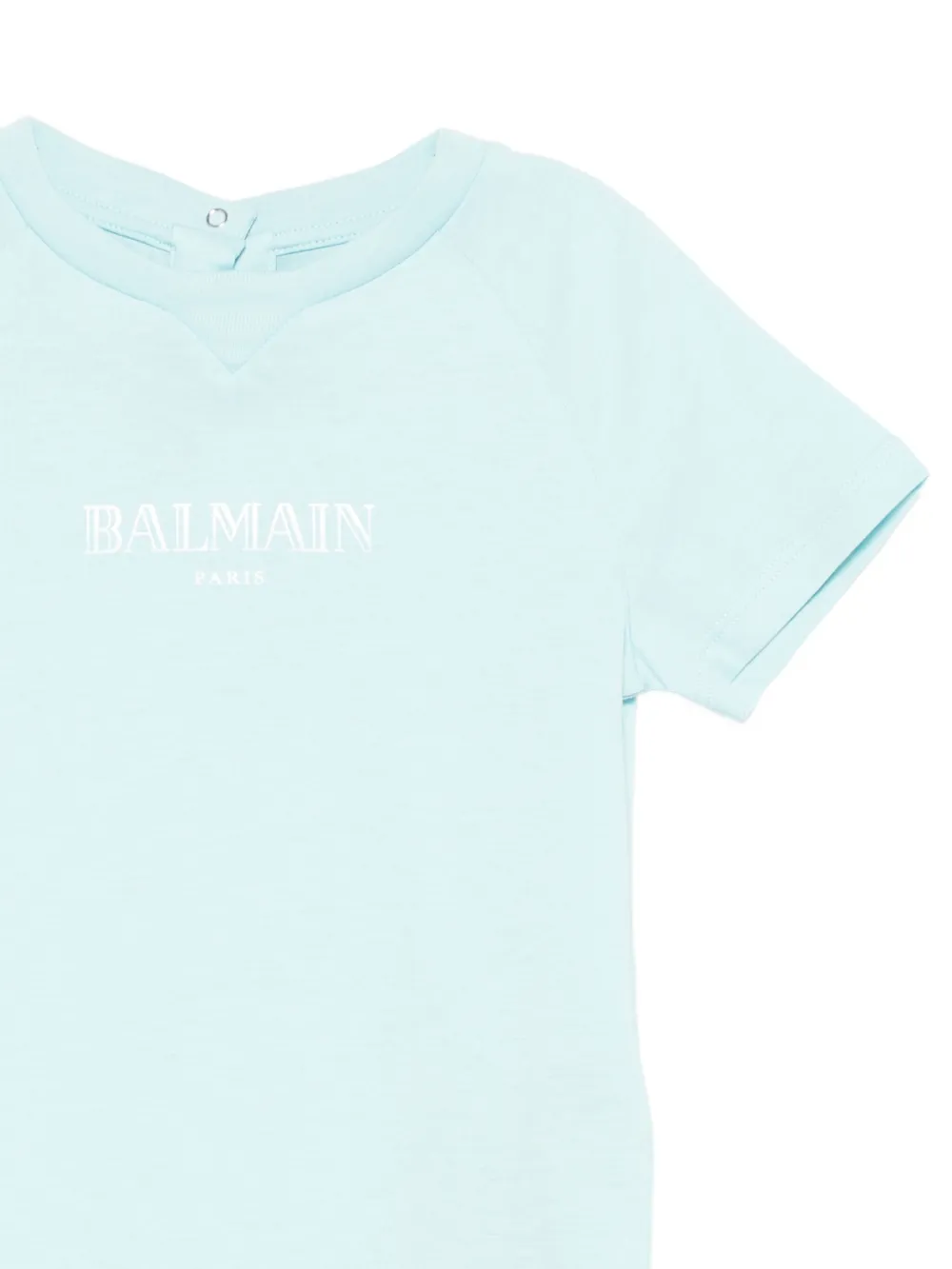 Balmain Kids T-shirt met drukknoopsluiting en logoprint Blauw