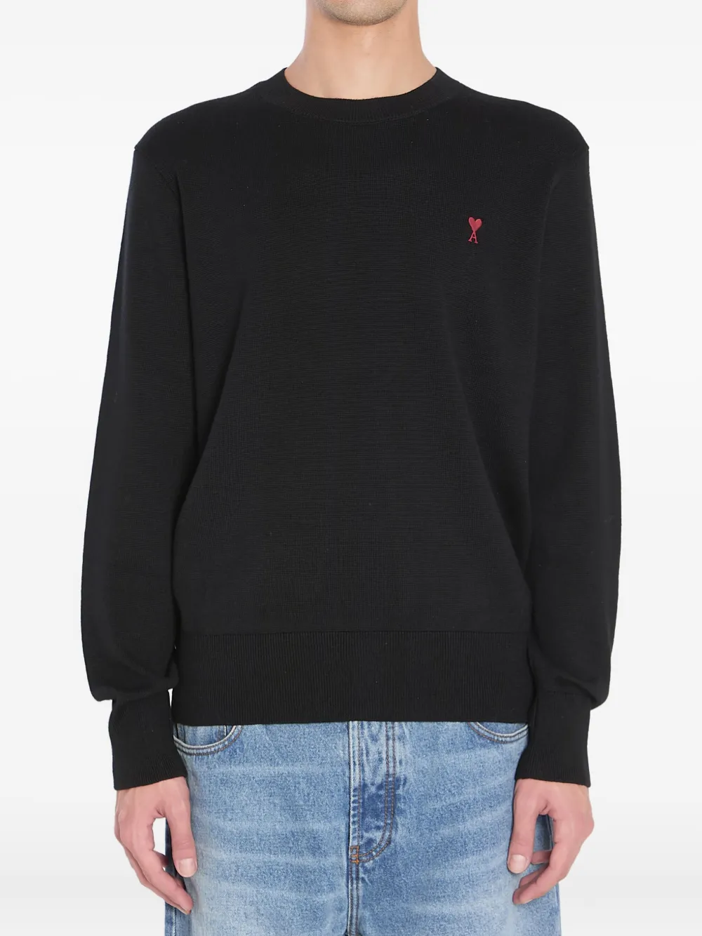AMI Paris Ami de Coeur crew-neck embroidered sweater | Black | Image 1