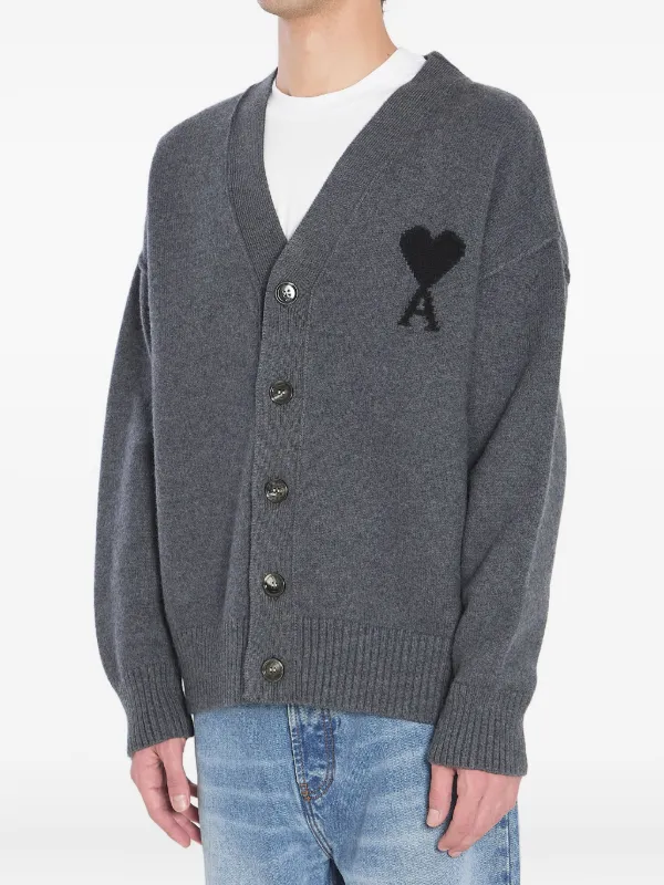 【AMI PARIS】Heart Logo Cardigan アミ カーディガン Black Cardigan with Heart Logo Oversized - Ami PARIS