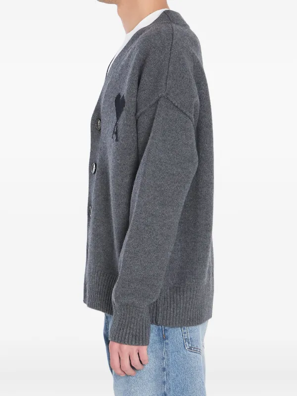 AMI Paris heart-logo Button Cardigan | Grey | FARFETCH